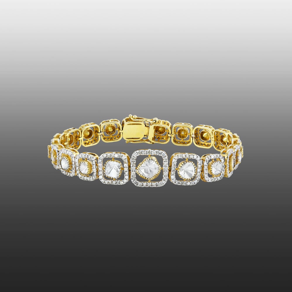 Graduated Polki Bracelet with Diamond Frame
